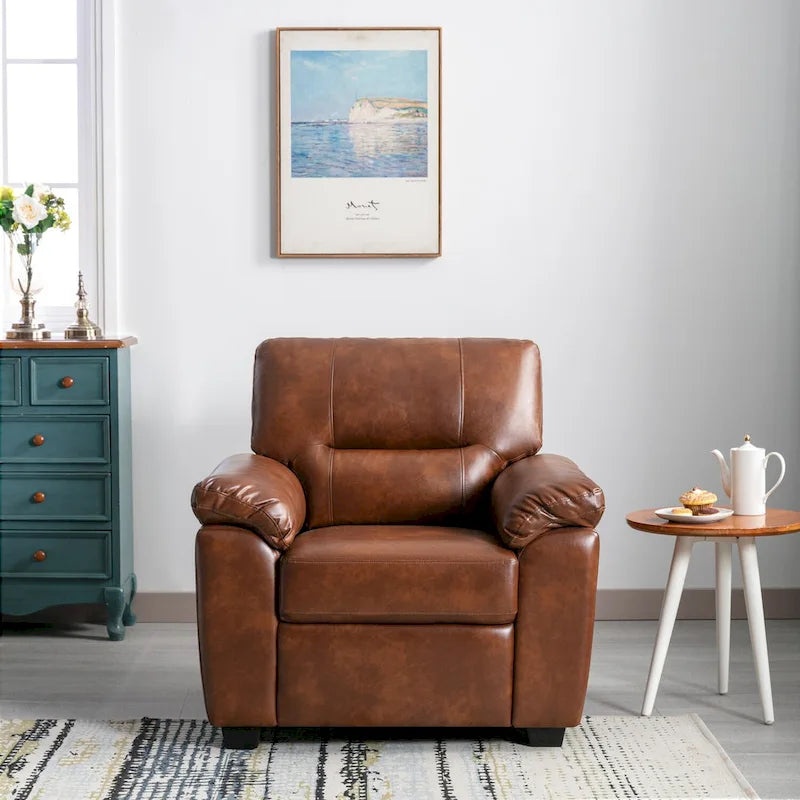 Fauteuil d'appoint en similicuir, structure solide, capitonné, salon moderne