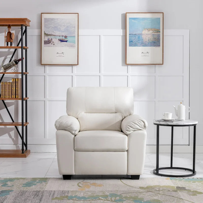 Fauteuil d'appoint en similicuir, structure solide, capitonné, salon moderne