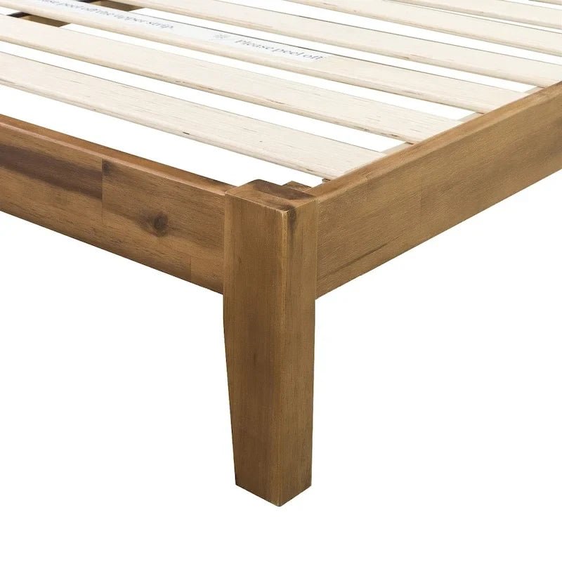 Lit plateforme en bois style Mid-Century 10 pouces, lattes en bois massif, finition marron rustique, pas besoin de sommier tapissier, capacité de 227 kg