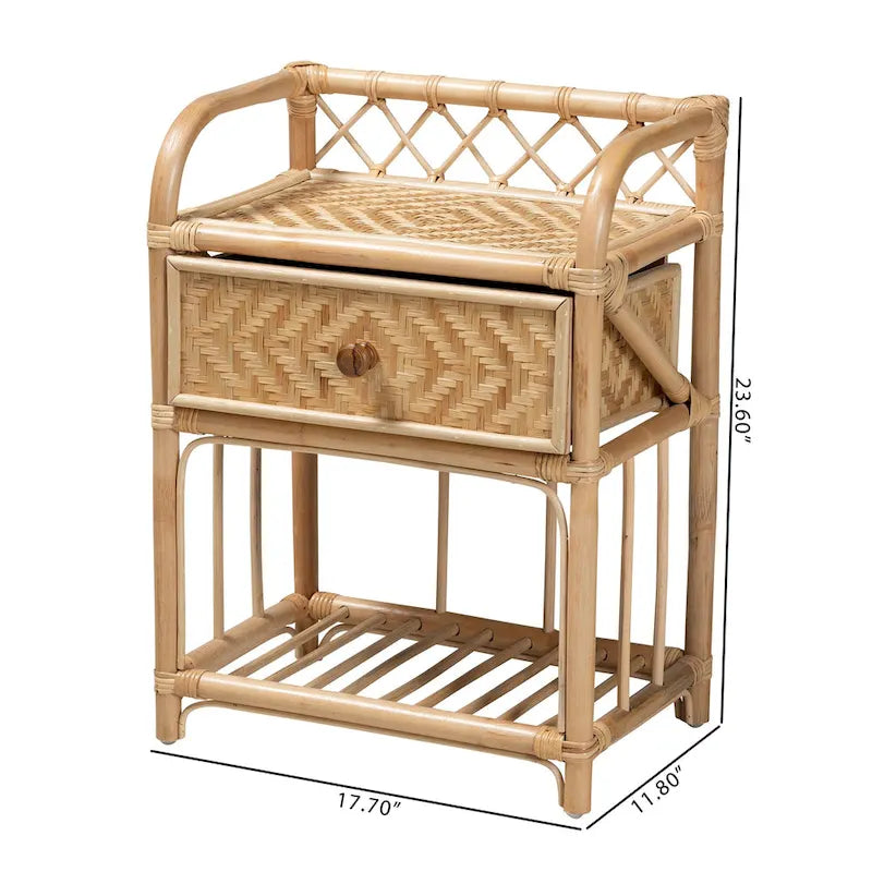 Table de chevet 1 tiroir, rotin marron naturel, style bohème moderne, table d'appoint de chambre
