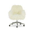 Chaise de bureau Off-White en fausse fourrure, base pivotante, hauteur réglable, chaise d'appoint glamour pour bureau à domicile