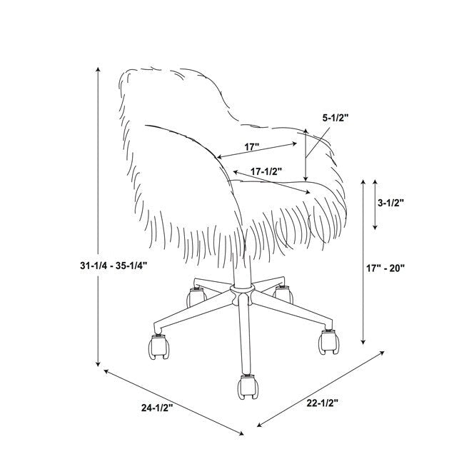 Chaise de bureau Off-White en fausse fourrure, base pivotante, hauteur réglable, chaise d'appoint glamour pour bureau à domicile