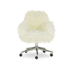 Chaise de bureau Off-White en fausse fourrure, base pivotante, hauteur réglable, chaise d'appoint glamour pour bureau à domicile