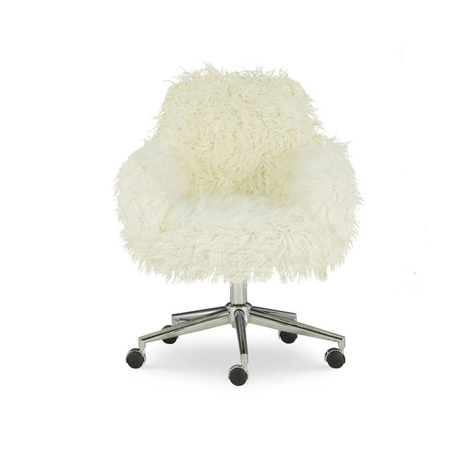 Chaise de bureau Off-White en fausse fourrure, base pivotante, hauteur réglable, chaise d'appoint glamour pour bureau à domicile