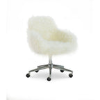 Chaise de bureau Off-White en fausse fourrure, base pivotante, hauteur réglable, chaise d'appoint glamour pour bureau à domicile