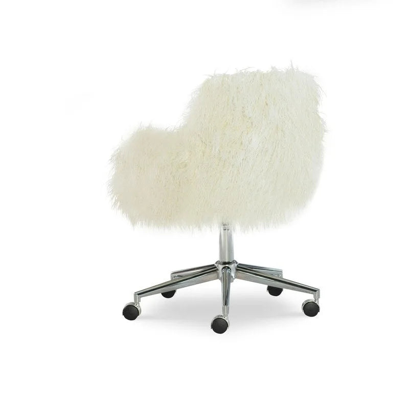 Chaise de bureau Off-White en fausse fourrure, base pivotante, hauteur réglable, chaise d'appoint glamour pour bureau à domicile