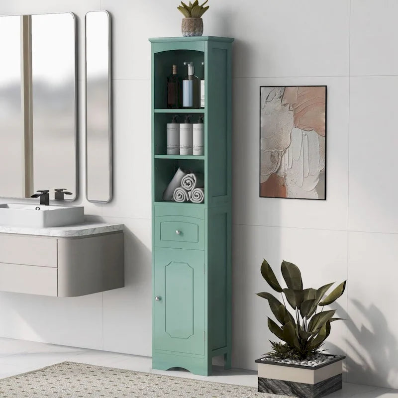 Tour de rangement pour linge de maison, armoire de salle de bain haute avec tiroir en MDF et étagère réglable