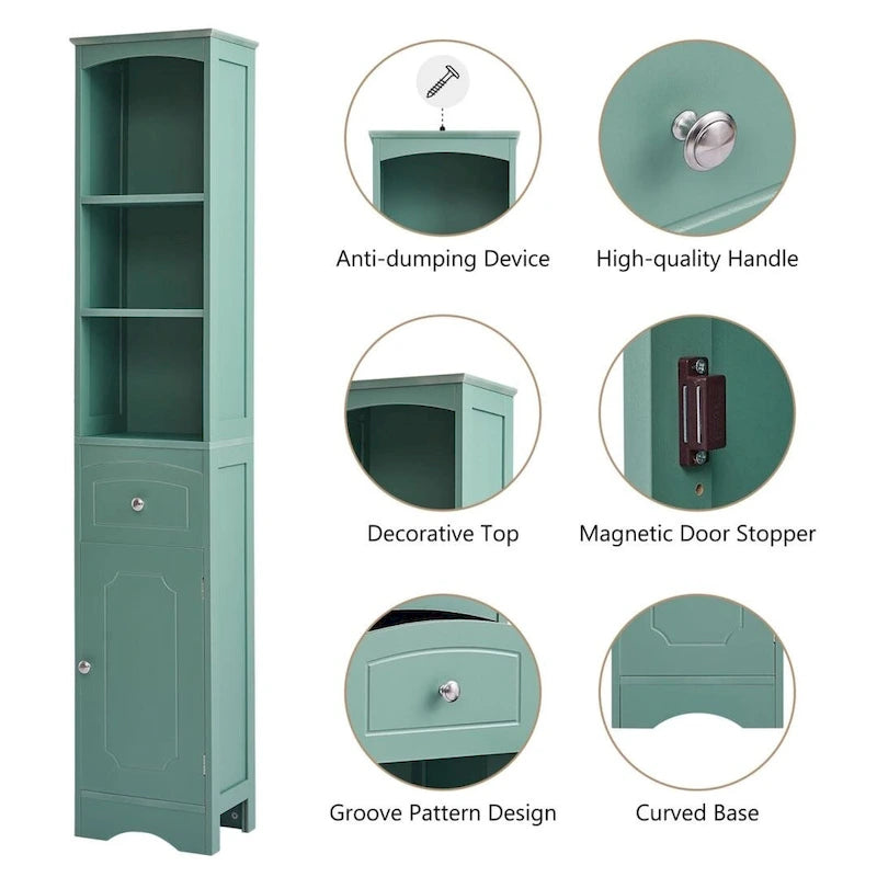 Tour de rangement pour linge de maison, armoire de salle de bain haute avec tiroir en MDF et étagère réglable