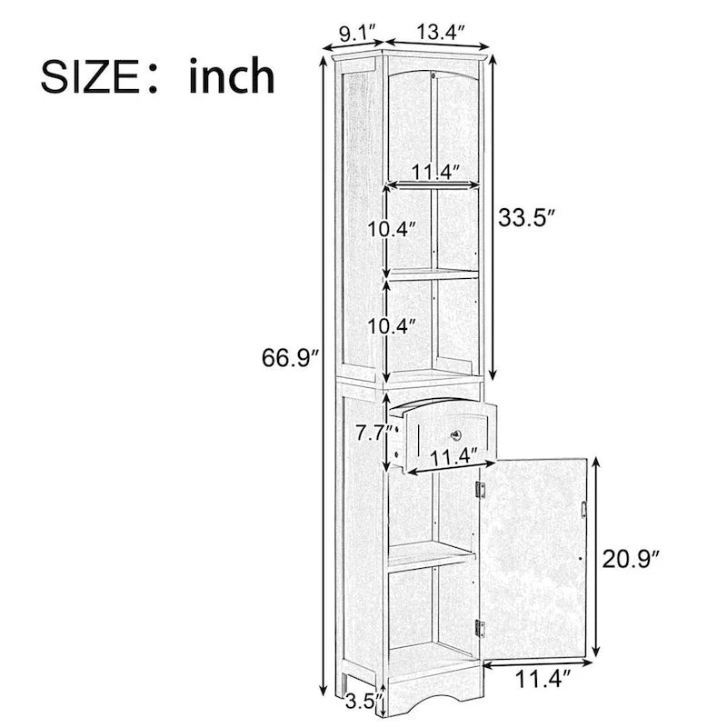 Tour de rangement pour linge de maison, armoire de salle de bain haute avec tiroir en MDF et étagère réglable