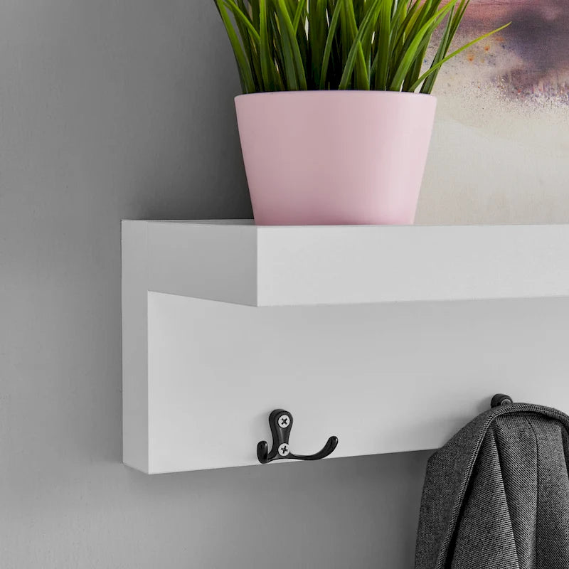 Porte-manteau mural avec étagère décorative et crochets, Organisateur d'entrée et de couloir