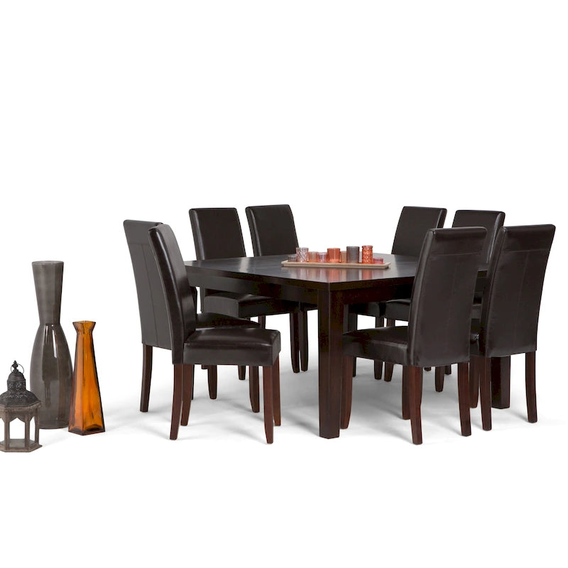 Ensemble de salle à manger transitionnel 9 pièces, table de 54 pouces avec 8 chaises Parson rembourrées
