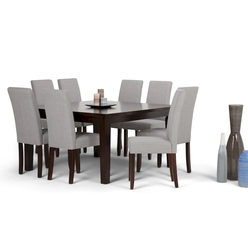 Ensemble de salle à manger transitionnel 9 pièces, table de 54 pouces avec 8 chaises Parson rembourrées