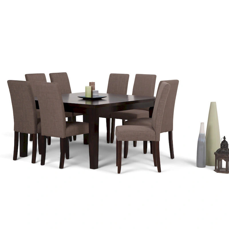 Ensemble de salle à manger transitionnel 9 pièces, table de 54 pouces avec 8 chaises Parson rembourrées