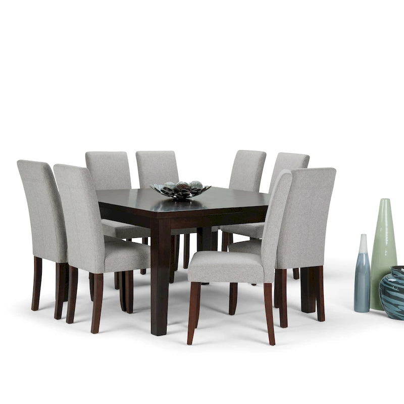 Ensemble de salle à manger transitionnel 9 pièces, table de 54 pouces avec 8 chaises Parson rembourrées