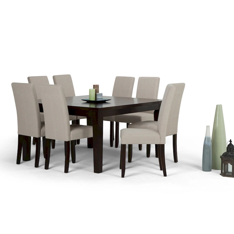 Ensemble de salle à manger transitionnel 9 pièces, table de 54 pouces avec 8 chaises Parson rembourrées