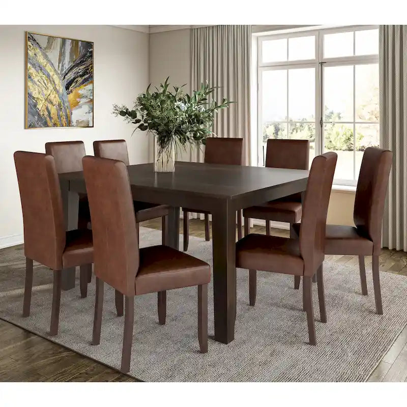 Ensemble de salle à manger transitionnel 9 pièces, table de 54 pouces avec 8 chaises Parson rembourrées