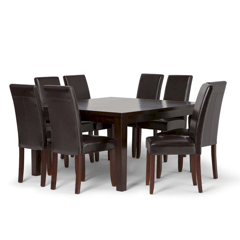 Ensemble de salle à manger transitionnel 9 pièces, table de 54 pouces avec 8 chaises Parson rembourrées