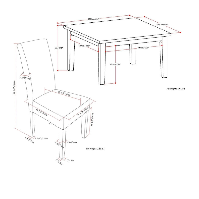 Ensemble de salle à manger transitionnel 9 pièces, table de 54 pouces avec 8 chaises Parson rembourrées