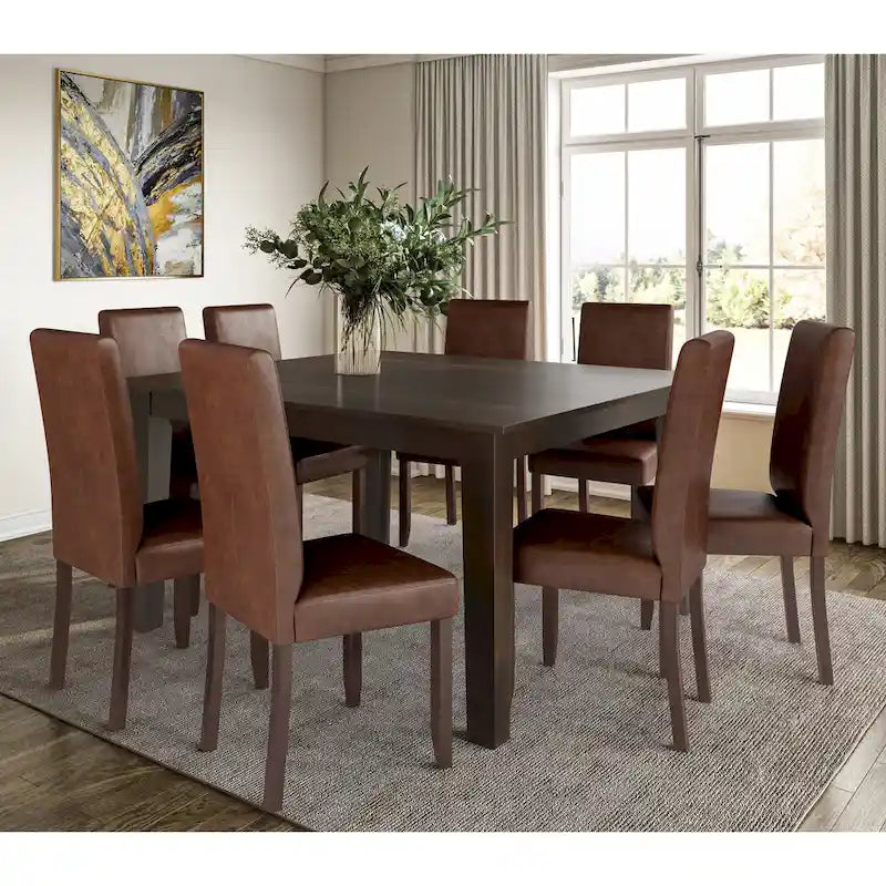 Ensemble de salle à manger transitionnel 9 pièces, table de 54 pouces avec 8 chaises Parson rembourrées