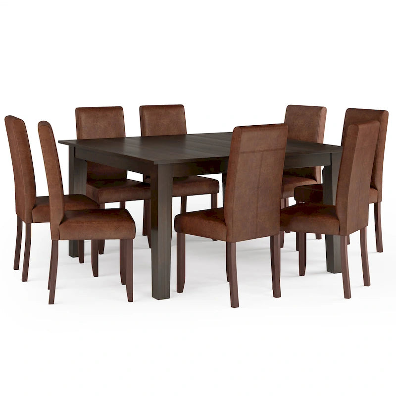 Ensemble de salle à manger transitionnel 9 pièces, table de 54 pouces avec 8 chaises Parson rembourrées