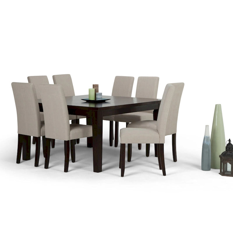 Ensemble de salle à manger transitionnel 9 pièces, table de 54 pouces avec 8 chaises Parson rembourrées