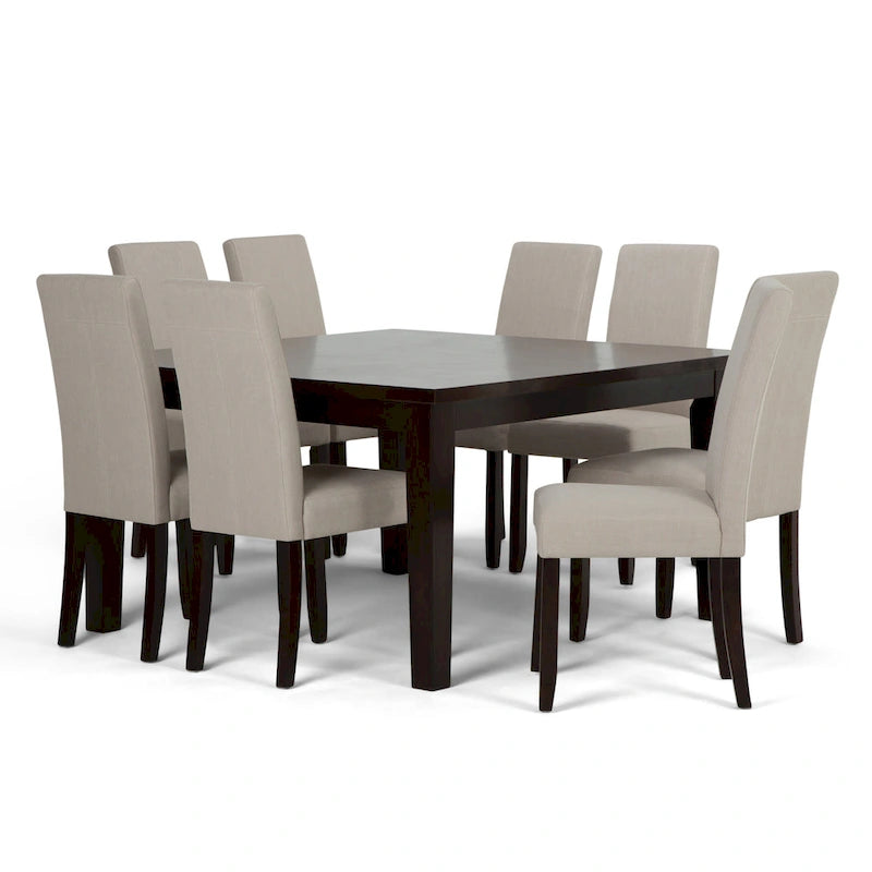 Ensemble de salle à manger transitionnel 9 pièces, table de 54 pouces avec 8 chaises Parson rembourrées