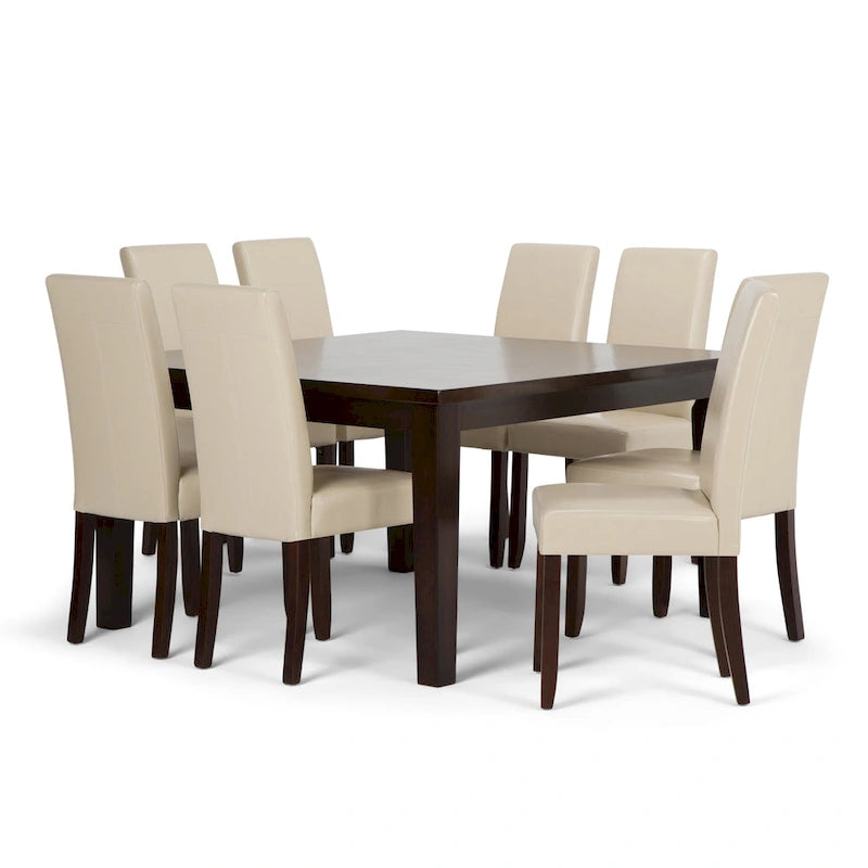 Ensemble de salle à manger transitionnel 9 pièces, table de 54 pouces avec 8 chaises Parson rembourrées