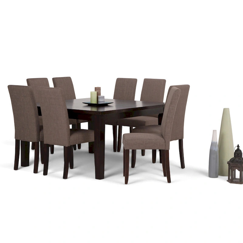 Ensemble de salle à manger transitionnel 9 pièces, table de 54 pouces avec 8 chaises Parson rembourrées