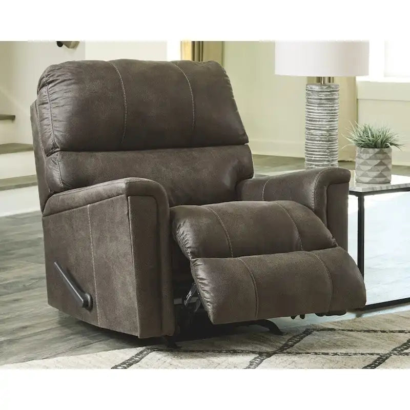 Fauteuil inclinable à bascule marron, en tissu, inclinaison manuelle, pour salon