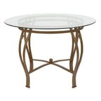 Table à manger ronde en verre de 42 po, piétement en métal cintré, style moderne, 4 places.