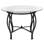 Table à manger ronde en verre de 42 po, piétement en métal cintré, style moderne, 4 places.