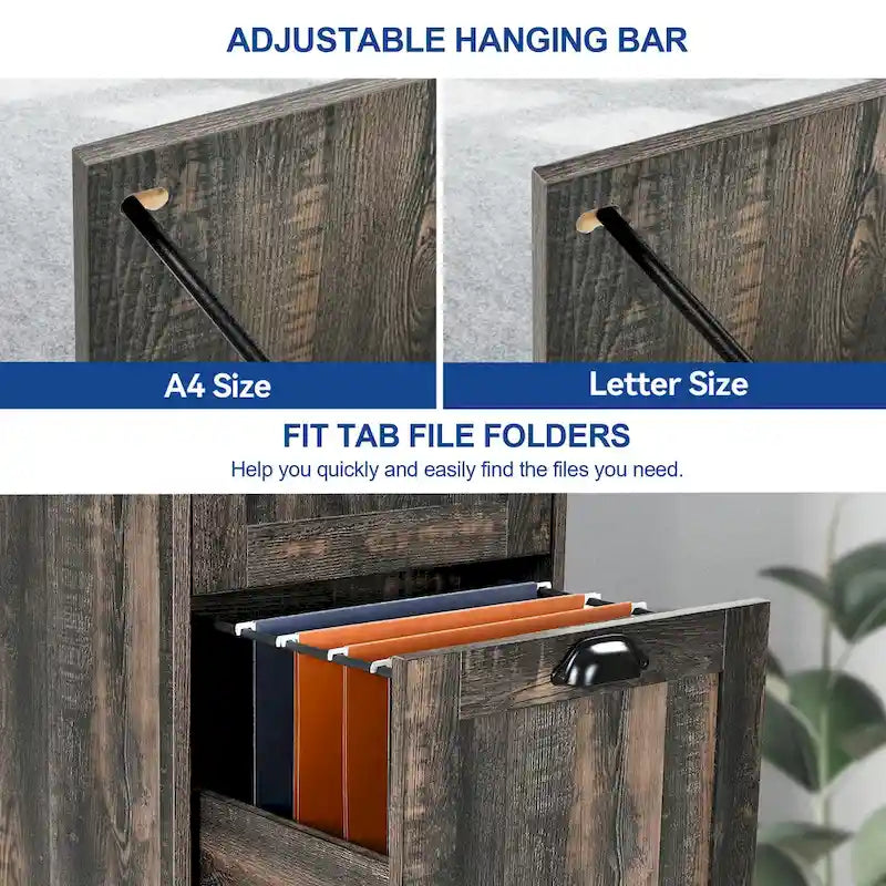 Meuble de classement vertical rustique en bois à 4 tiroirs avec serrure, pour bureau à domicile, format légal et lettre