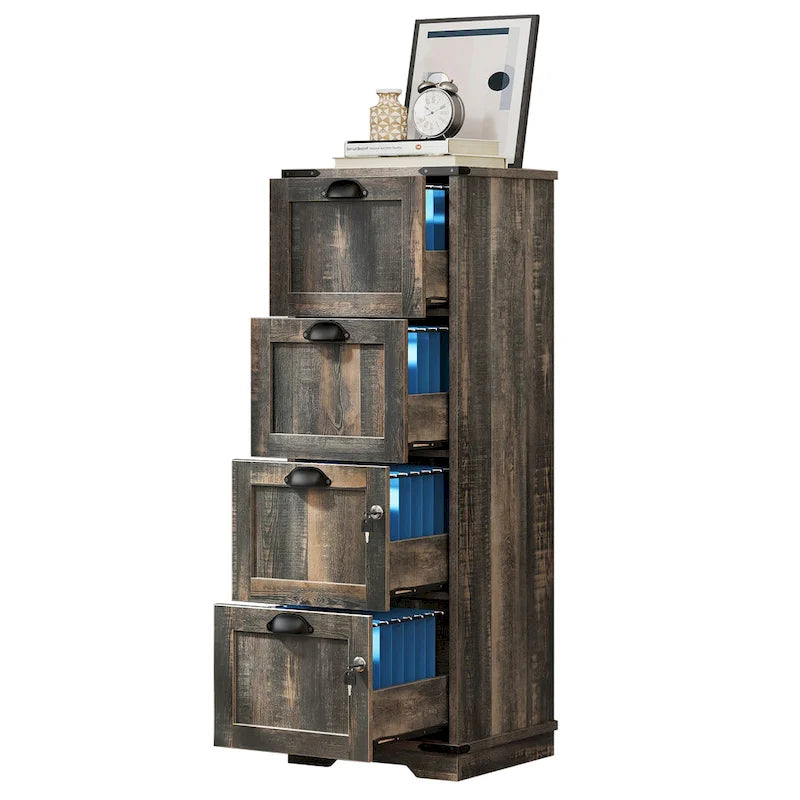 Meuble de classement vertical rustique en bois à 4 tiroirs avec serrure, pour bureau à domicile, format légal et lettre