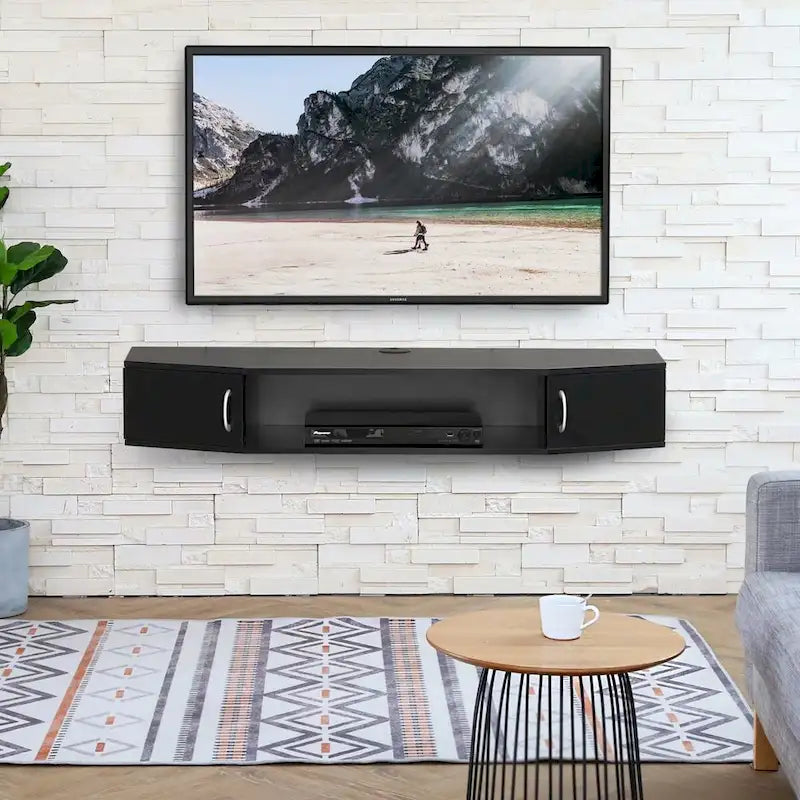 Meuble TV mural 43", bureau flottant avec étagères de rangement, bureau à domicile peu encombrant