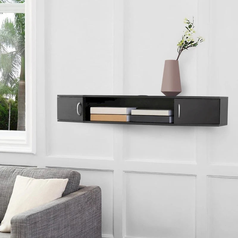 Meuble TV mural 43", bureau flottant avec étagères de rangement, bureau à domicile peu encombrant