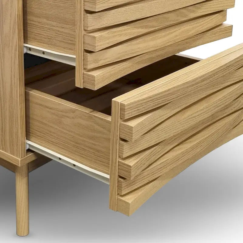 Table de chevet 2 tiroirs, finition effet chêne, style scandinave moderne, mobilier de chambre à coucher