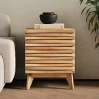 Table de chevet 2 tiroirs, finition effet chêne, style scandinave moderne, mobilier de chambre à coucher
