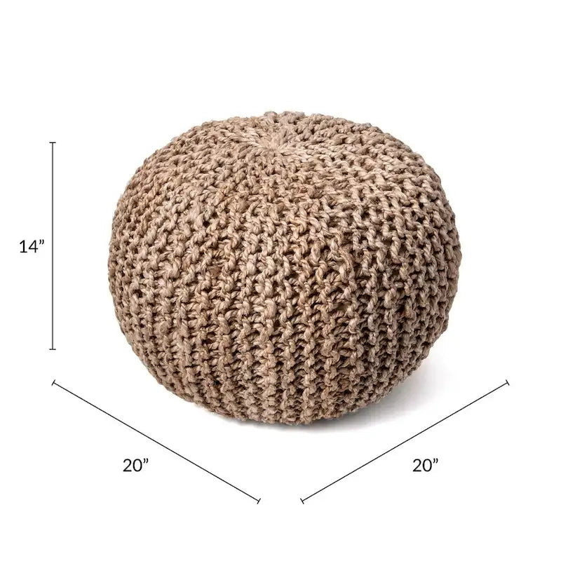 Pouf ottoman en jute tricoté uni, fibre naturelle tissée à la main, siège de sol et repose-pieds bohème
