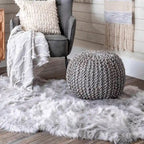 Pouf ottoman en jute tricoté uni, fibre naturelle tissée à la main, siège de sol et repose-pieds bohème