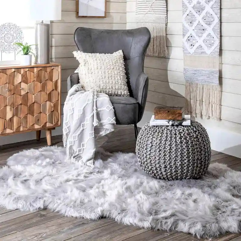 Pouf ottoman en jute tricoté uni, fibre naturelle tissée à la main, siège de sol et repose-pieds bohème