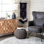 Pouf ottoman en jute tricoté uni, fibre naturelle tissée à la main, siège de sol et repose-pieds bohème