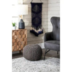 Pouf ottoman en jute tricoté uni, fibre naturelle tissée à la main, siège de sol et repose-pieds bohème