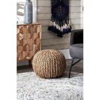 Pouf ottoman en jute tricoté uni, fibre naturelle tissée à la main, siège de sol et repose-pieds bohème