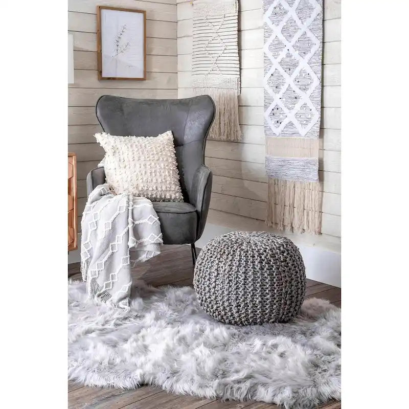 Pouf ottoman en jute tricoté uni, fibre naturelle tissée à la main, siège de sol et repose-pieds bohème