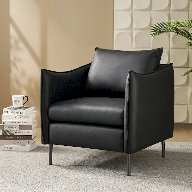 Fauteuil en tissu moderne, revêtement anti-rayures, pieds en métal noir, fauteuil d'appoint pour salon