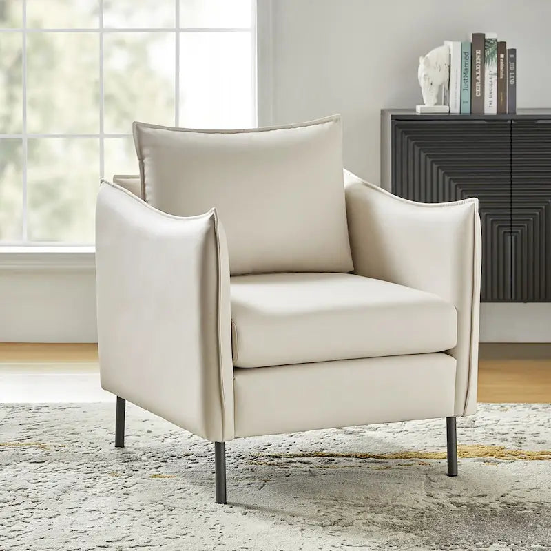 Fauteuil en tissu moderne, revêtement anti-rayures, pieds en métal noir, fauteuil d'appoint pour salon