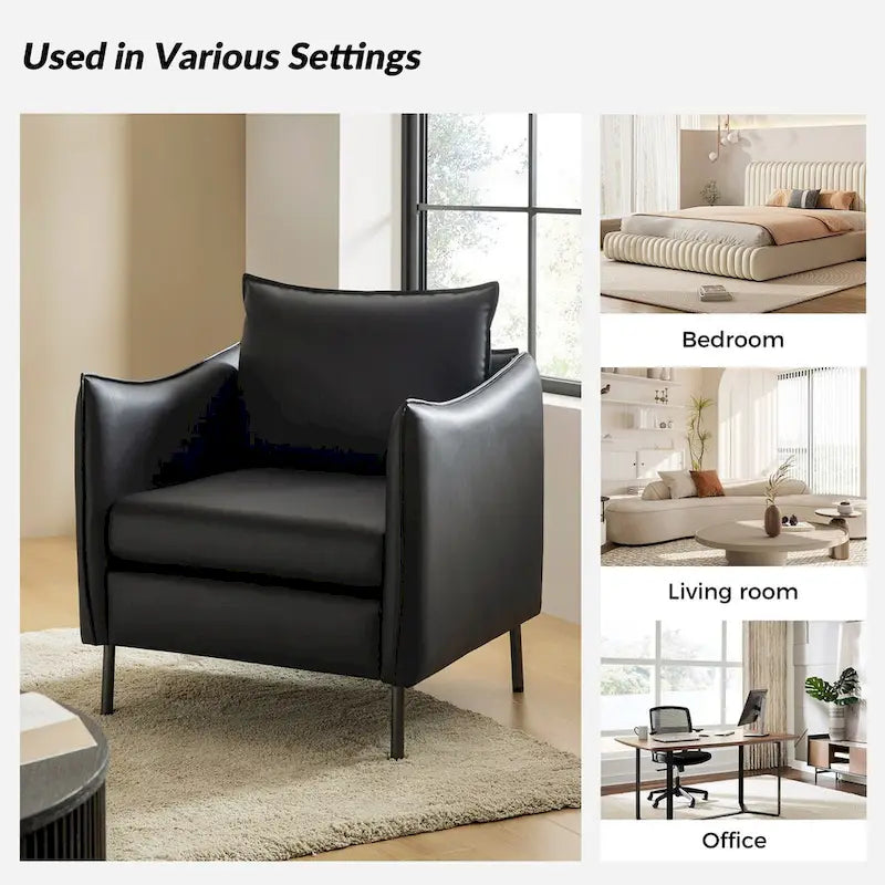 Fauteuil en tissu moderne, revêtement anti-rayures, pieds en métal noir, fauteuil d'appoint pour salon