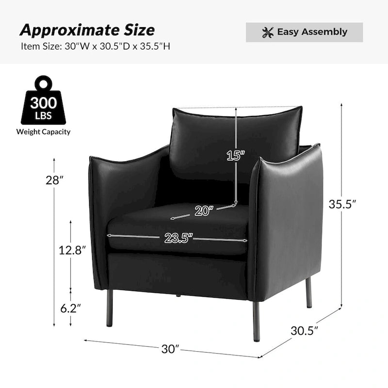 Fauteuil en tissu moderne, revêtement anti-rayures, pieds en métal noir, fauteuil d'appoint pour salon