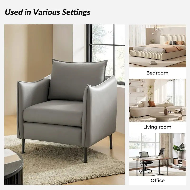 Fauteuil en tissu moderne, revêtement anti-rayures, pieds en métal noir, fauteuil d'appoint pour salon