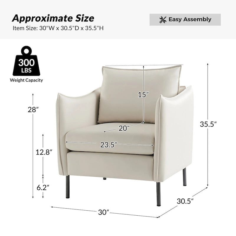 Fauteuil en tissu moderne, revêtement anti-rayures, pieds en métal noir, fauteuil d'appoint pour salon